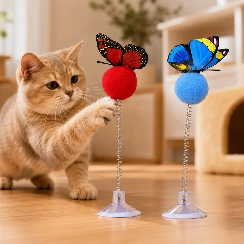 1 Pc Suction Cup Spring Cat Toy Self Play Interactive Plush Ball Swing Spring Teaser Boredom Relief Pet Toy For Indoor Kitten