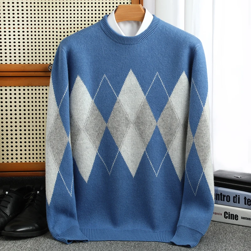 

S-xxxl autumn and winter new men's O-neck 100% pure wool leisure pullover long sleeve sweater knitted cashmere sweater