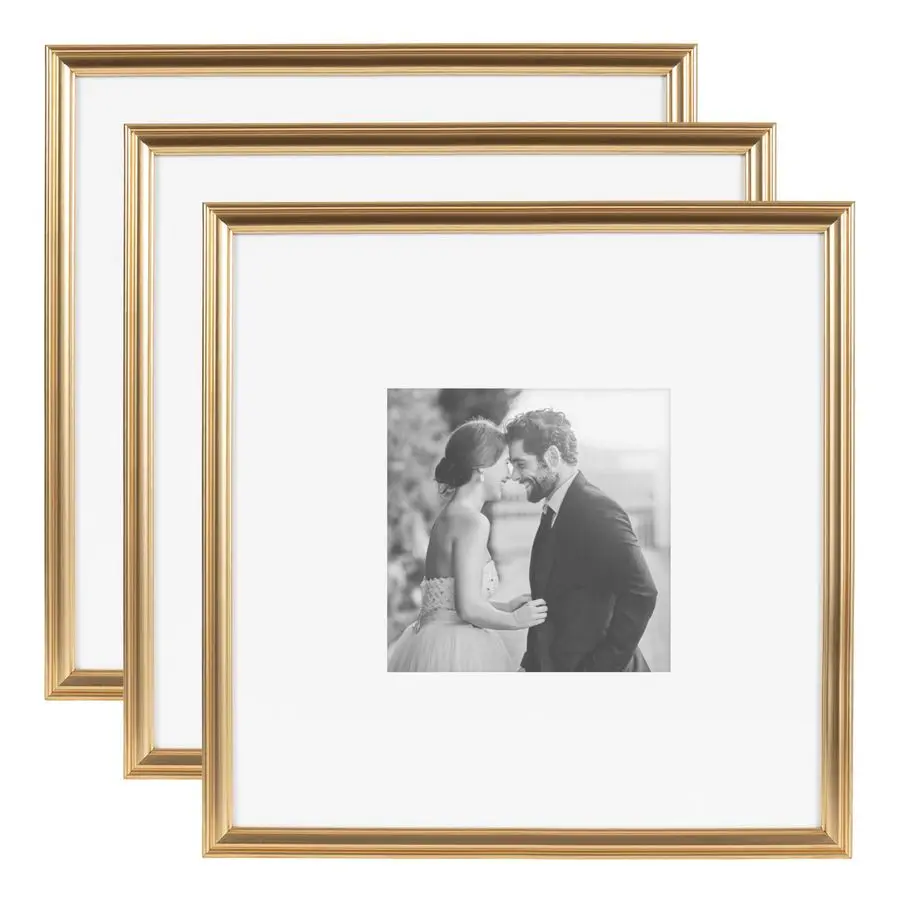 

Adlynn Square Picture Frame Set of 3 16 x 16 matted to 8 x 8 Gold Modern ThreePiece Frame Set for Gallery Wall Frame Set in Livi