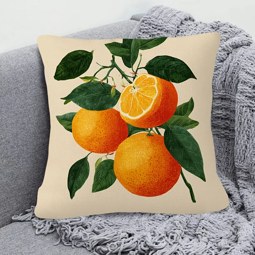 Double Sided Vintage Worn Sweet Orange Pattern Decorative Throw Pillow Case 2D Flat Fruit Art Cushion Cover for Sofa Home
