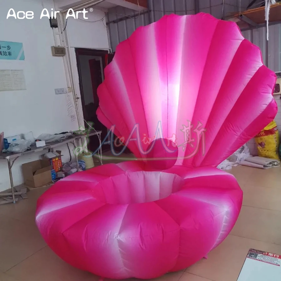 Free Standing Pink Inflatable Led Light Advertising Seashell Model Replica for Stage Wedding Decoration