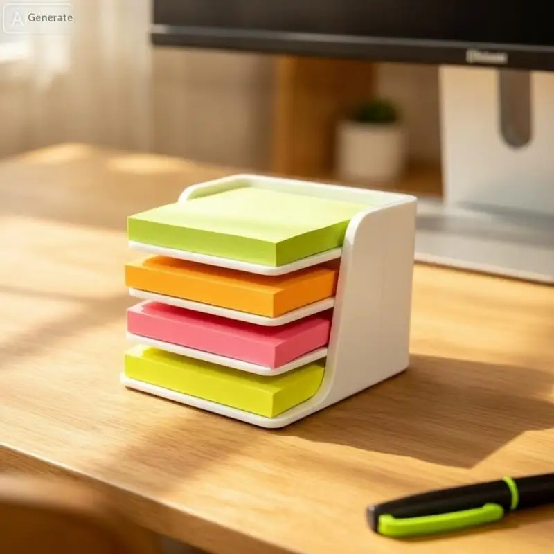 Stackable Desktop Sticky Note Holder, Multi-Purpose Desk Drawer Storage Organizer, Compatible with 76×76mm Square Sticky Notes