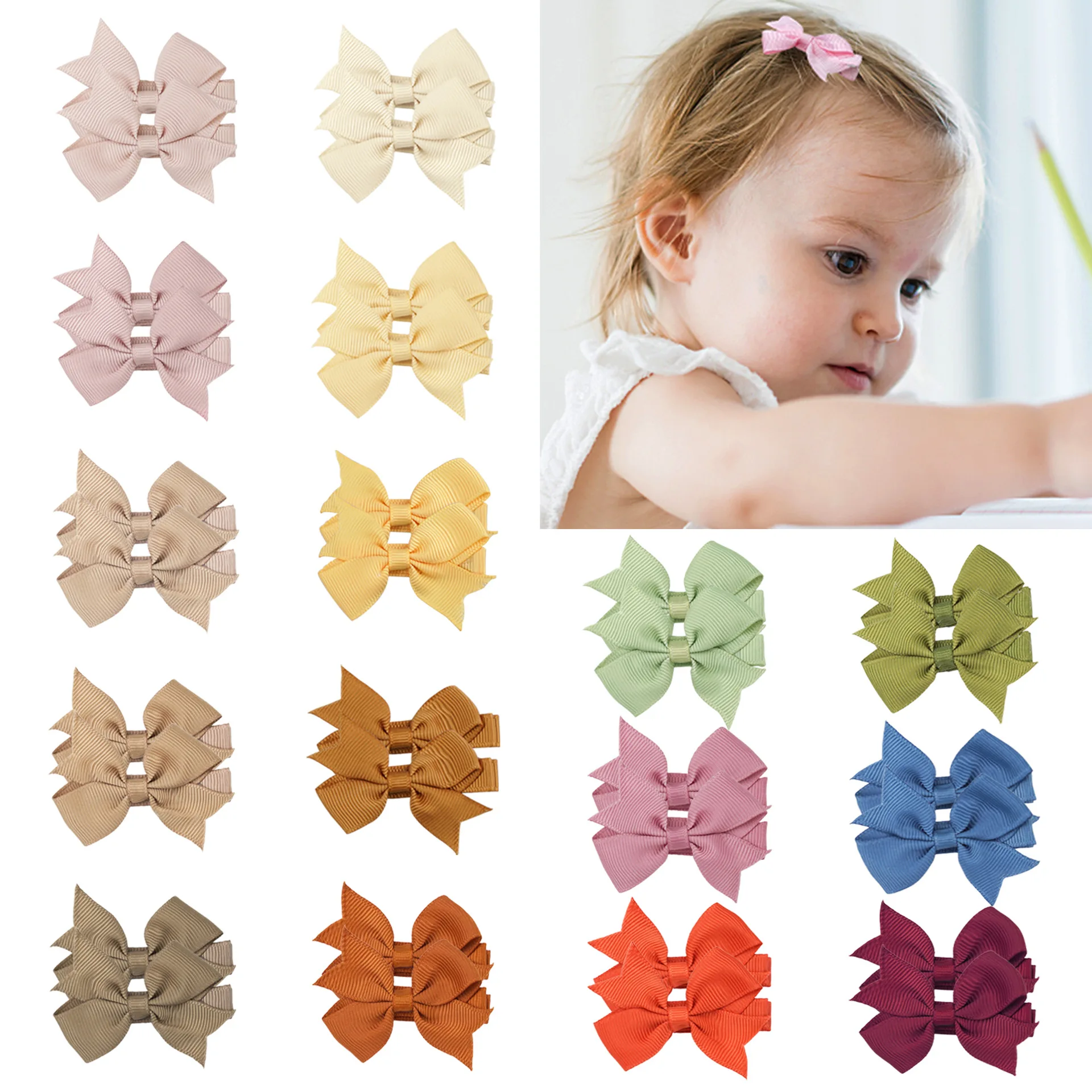 

200pcs Baby Girls Handmade Grosgrain Ribbon Hair Bows 2.2'' Swallowtail Barrettes Hairpins Hair Clips for Kids Hair Accessories