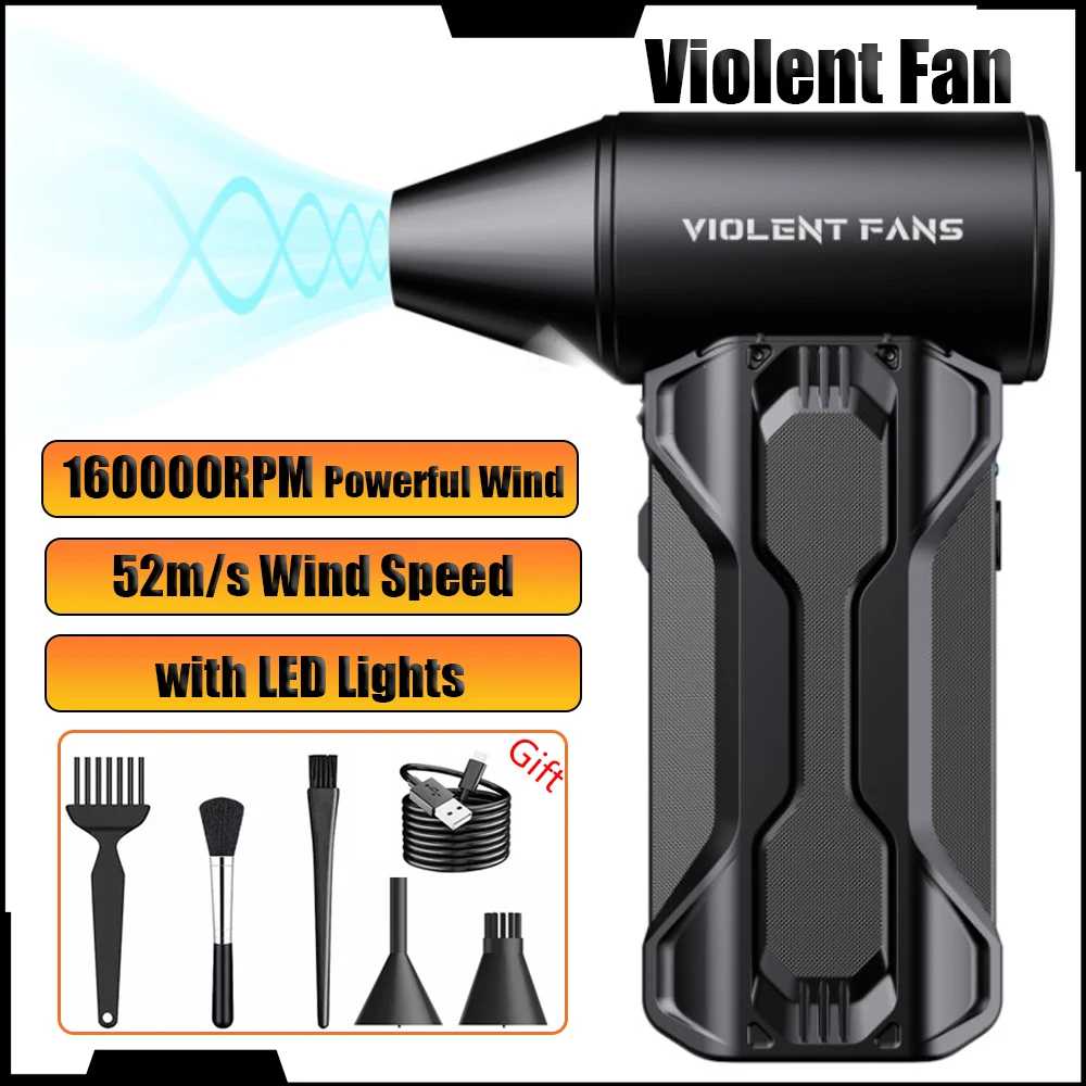 Turbin Violent Fan 160000RPM Electric Air Blower 52m/s Mini Turbofan with LED Lights Powerful Jetdry Blower Dust Brushless Motor