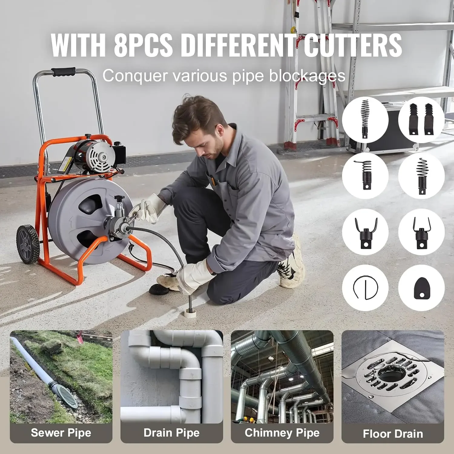 

[Free Shipping, Hot Deal!]Drain Cleaner Machine 100FT x 1/2 Inch, Auto Feed Sewer Snake Drain Auger on Wheels, Portable Drain Cl
