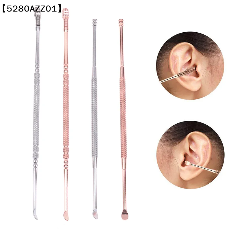Double Head Ear Wax Removal Cleaner Double End Earwax Remover 360° Cleaning Ear Pick Stainless Steel Ear Care Tools