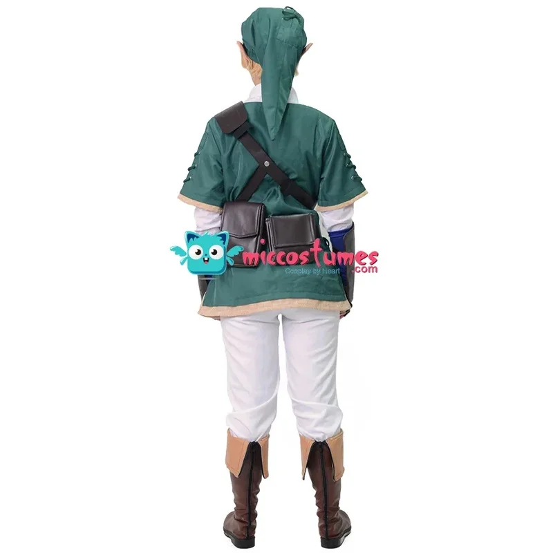 할로윈 애니메이션 전시 파티 등에 적합한 롤플레잉을 위한 미키 프린세스 링크 남성용 녹색 의상입니다.