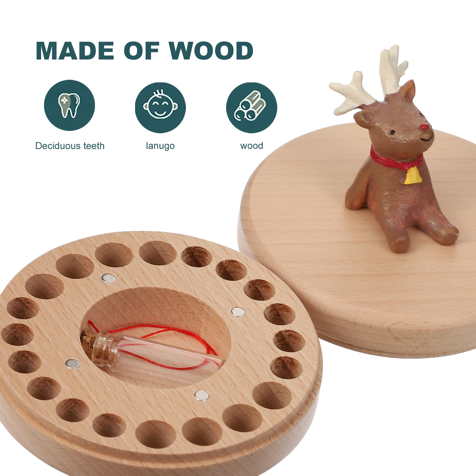 

Deciduous Teeth Memorial Box Beech Wood Baby Tooth Container Store Lanugo Hair Small Items Gift Baby Shower Birthday Love