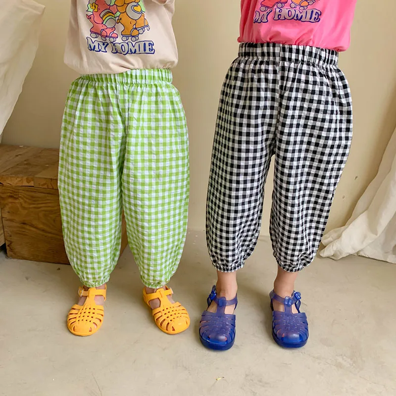 Kids Pants Plaid Casual Pants Boys And Girls Thin Ninth Pants