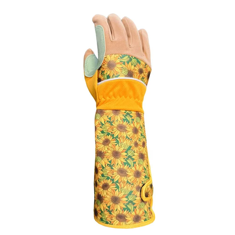 Polyester Nylon Microfiber Sunflower Gardening Gloves with Extended Cuff Breathable Fabric and One Size Fits Most Comfort Fit