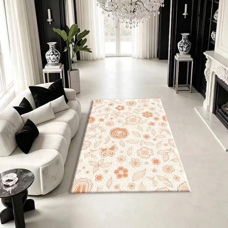 Hand-Painted Orange Floral Pattern Carpet Bohemian Style Home Decor Indoor Living Room Carpet