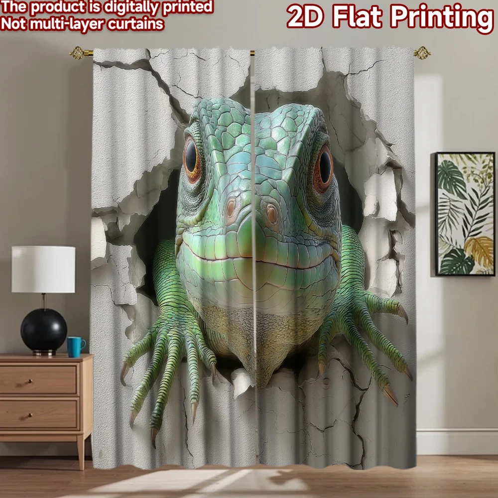 2D flat 2pcs Curtain Retro Country Style Lizard Breaking Wall Digitally printed polyester, colorfast Festive Curtains Perfect