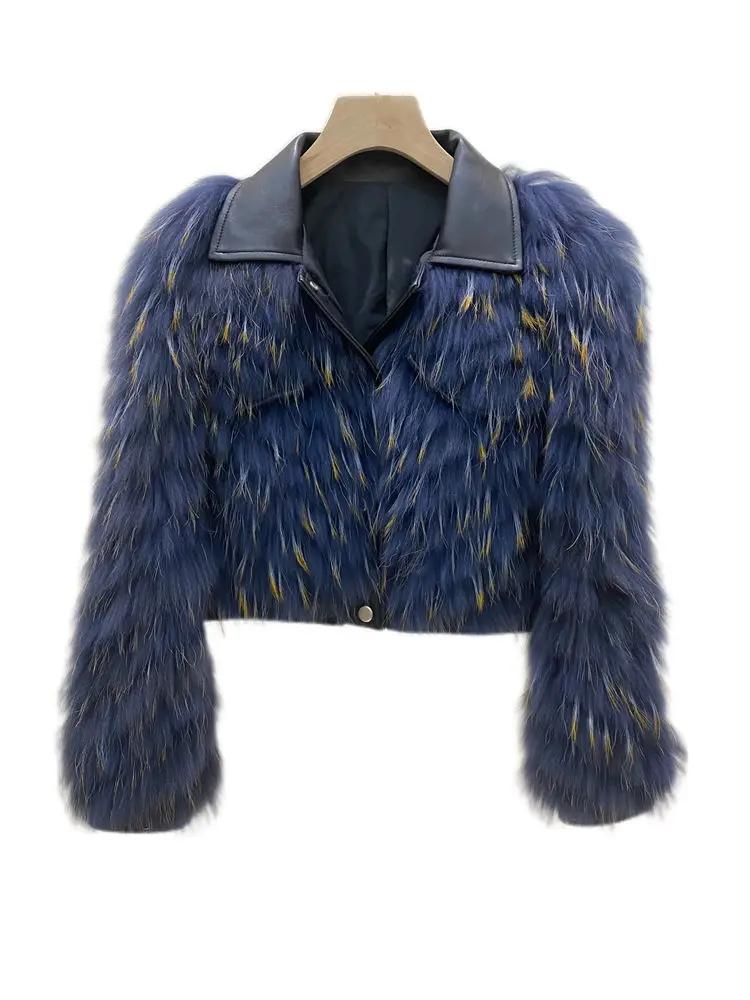 Cao Cấp Giả Gấu Trúc Đan Áo Khoác Da Lót Lông Thu Đông Giả Da Khâu Lông Tơ Áo Khoác Bomber Cổ Gập PU Cardigan