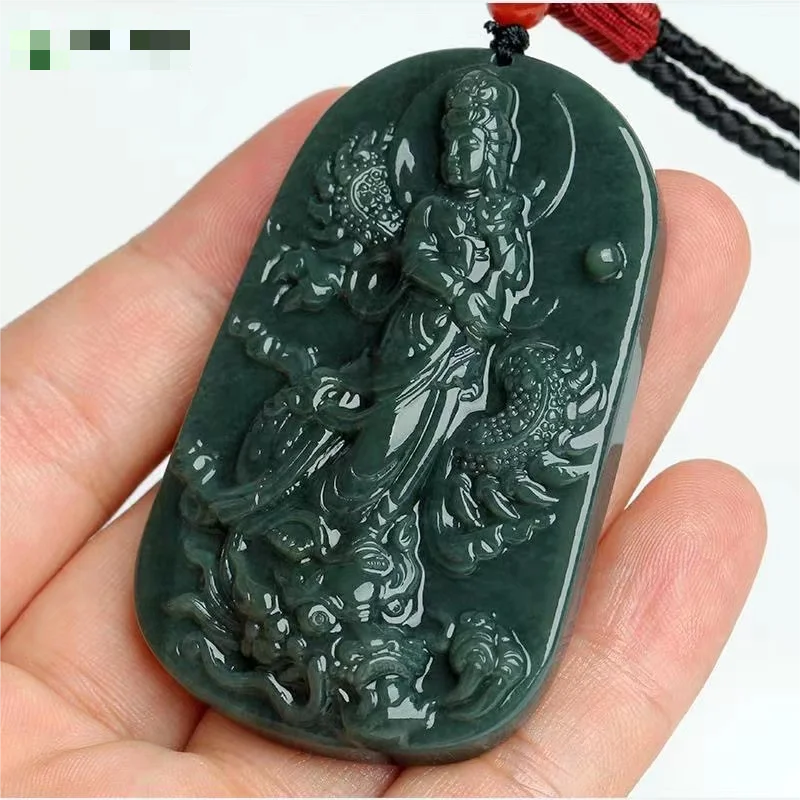 

New Natural 100% real green hetian jade carve Guanyin and dragon pendant necklace jewellery for men women gifts Bless peace