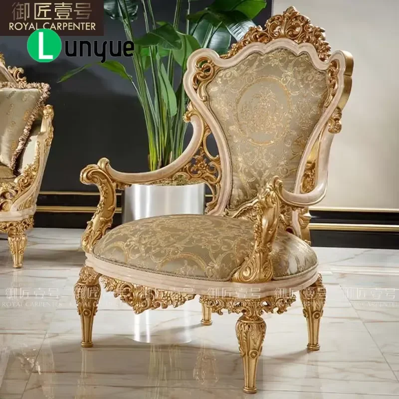 Custom European Rococo Solid Wood Carved Floral Fabric Sofa Set Luxury French Court Style Villa Living Room Furniture
