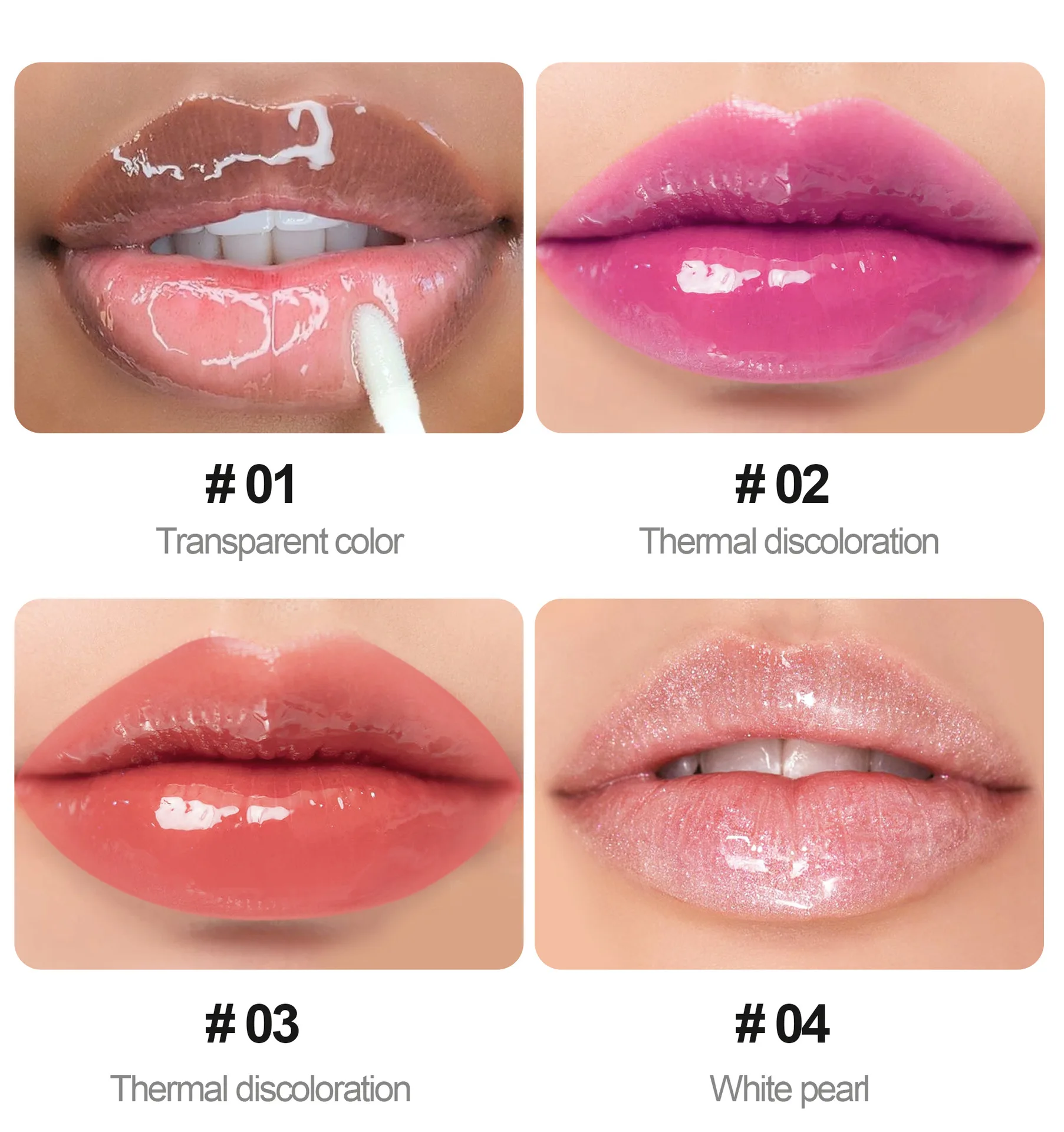 HANDAIYAN 6pcs/set Pearl Lip Gloss Glass Moisturizing Lip Oil Clear Mirror Toot Jelly Color Changing Lip Gloss