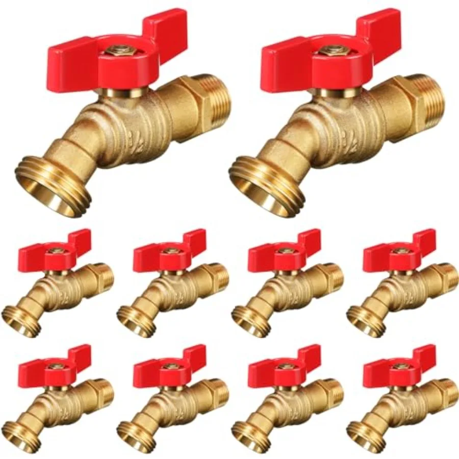 

10 Pack Male Hose Bib 1/4 Turn Outdoor Brass Water Hose Spigot Heavy Duty Faucet Shut off Valve for Garden Patio Outdoor