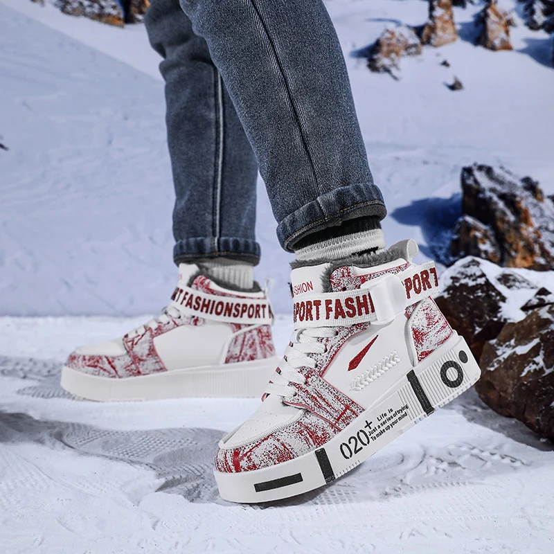 Fashion Boys Sneakers Children Casual Shoes High Top Board Shoes Plush Warm Kids Running Sneakers Outdoor Walking Winter Boots