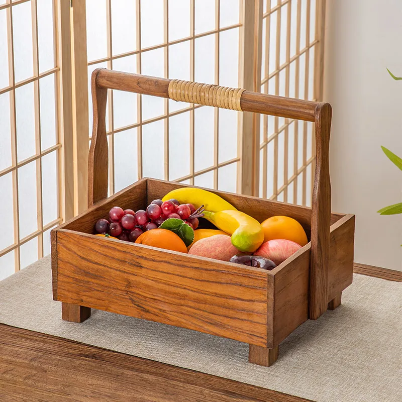 For Solid Wood Mid-Autumn Festival Gift Basket, Portable Basket, Storage Retro Portable Fruit Basket Storage Box