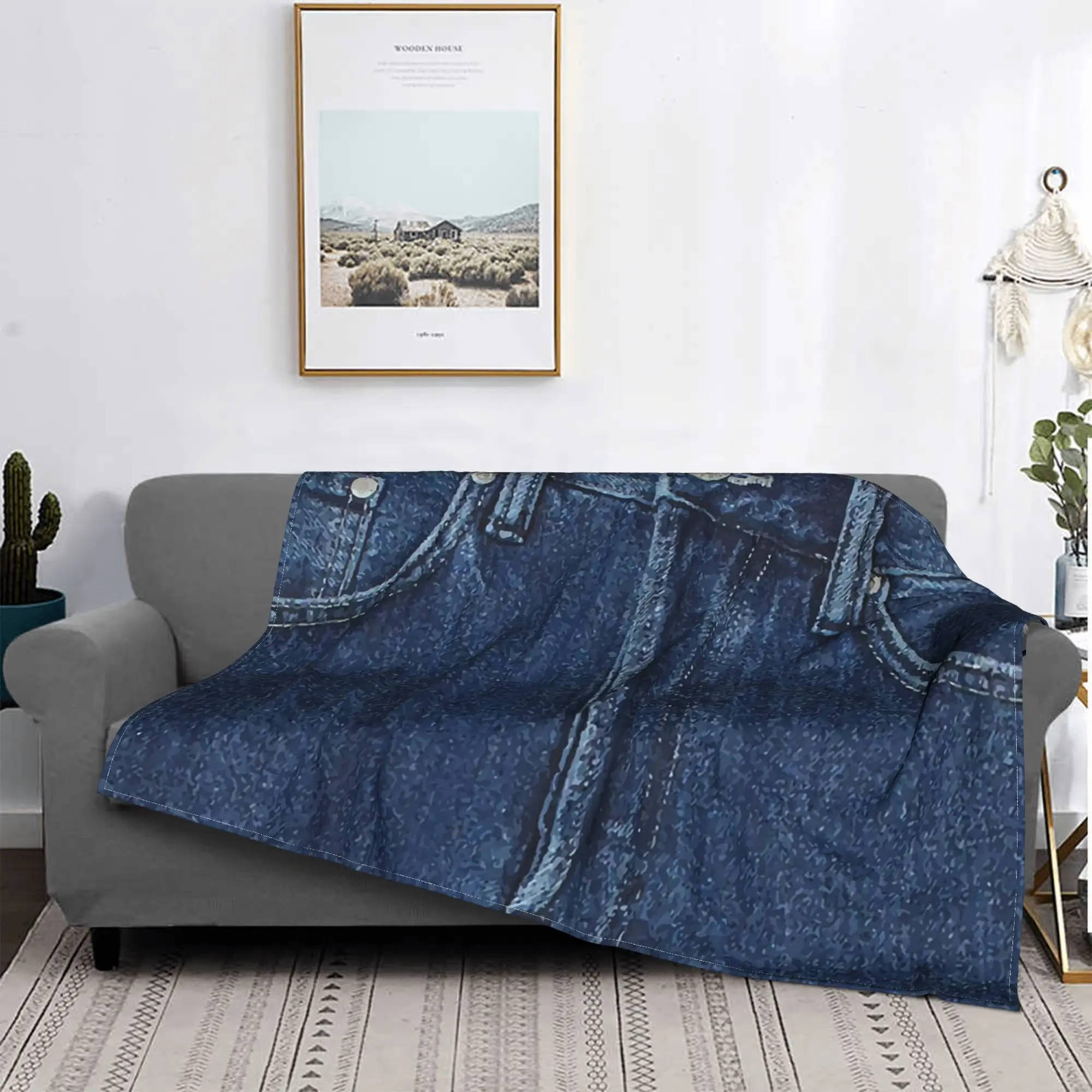 

Blue denim classic jeans texture Blankets Lightweight Fleece Sofa Throw Blanket for Home Bedroom Travel Throws Bedspread Quilt