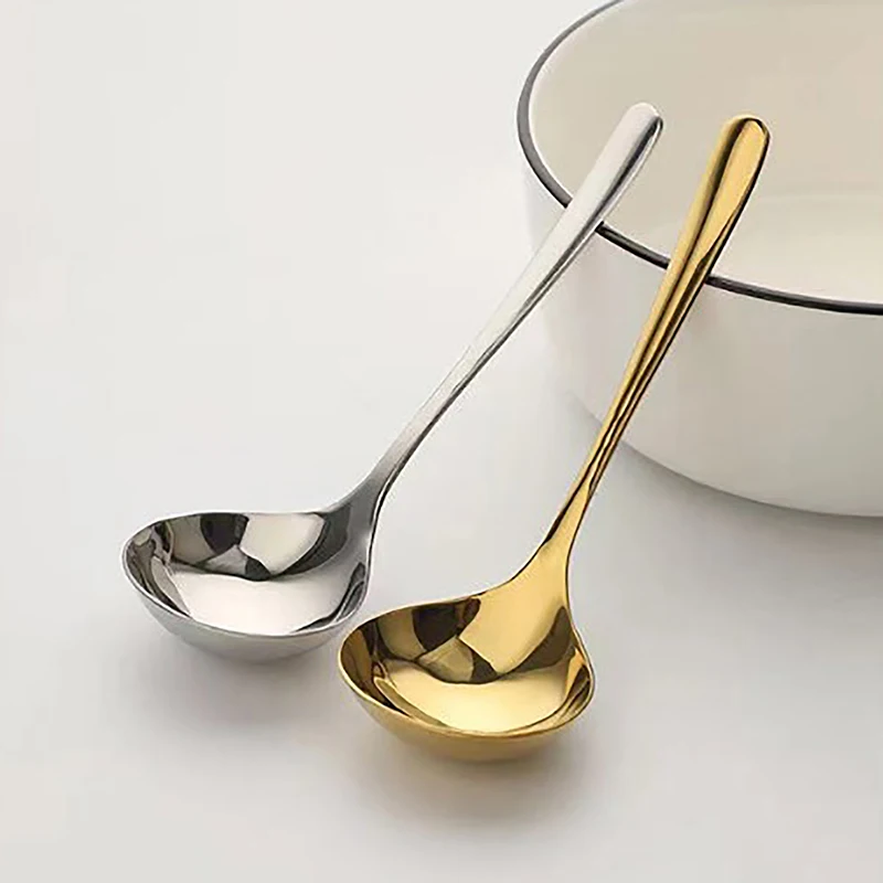 1PC 304 Stainless Steel Deep Thickened Spoon Long Handle Household Drinking Spoon Big Head Round Spoon Congee Spoon