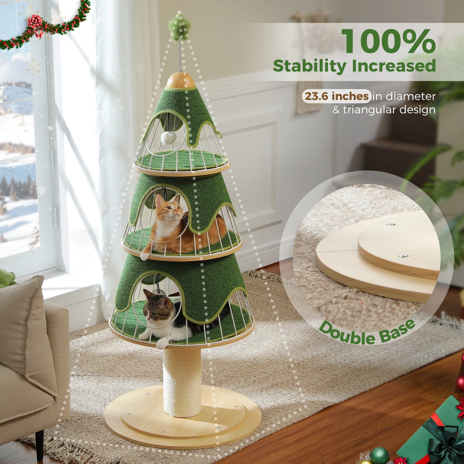 Weihnachts-Katzenbaumturm mit rot-grünem Eigentumswohnung, mehrstufiger Katzenturm mit Sisal-Kratzbäumen, Katzenmöbel für Hauskatzen – Detail 5