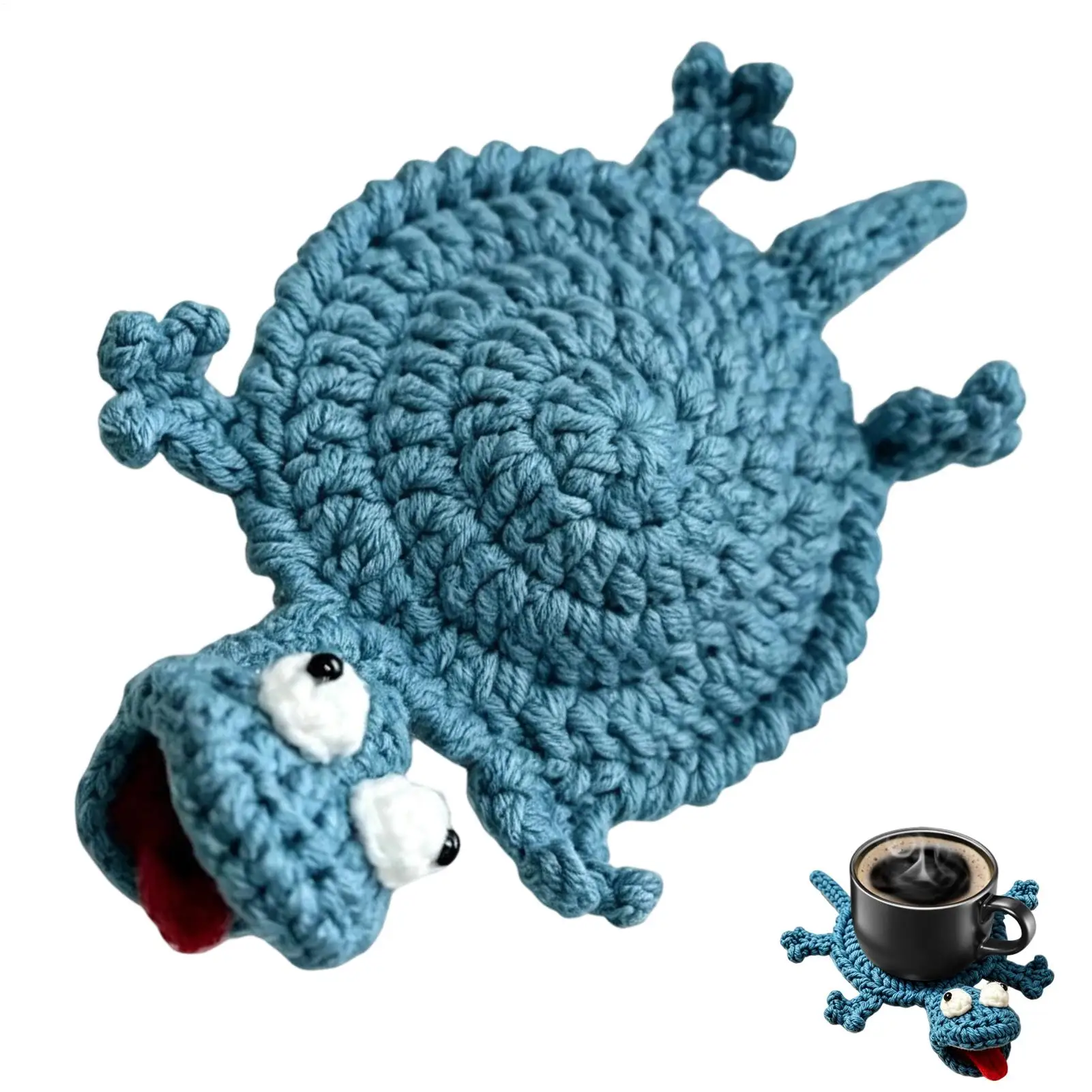 Handmade Crochet Lizard Coaster 3D Cute Animal Drink Mat Useful Mug Rug for Home Decor Funny Lizard Coaster Desk Accessory