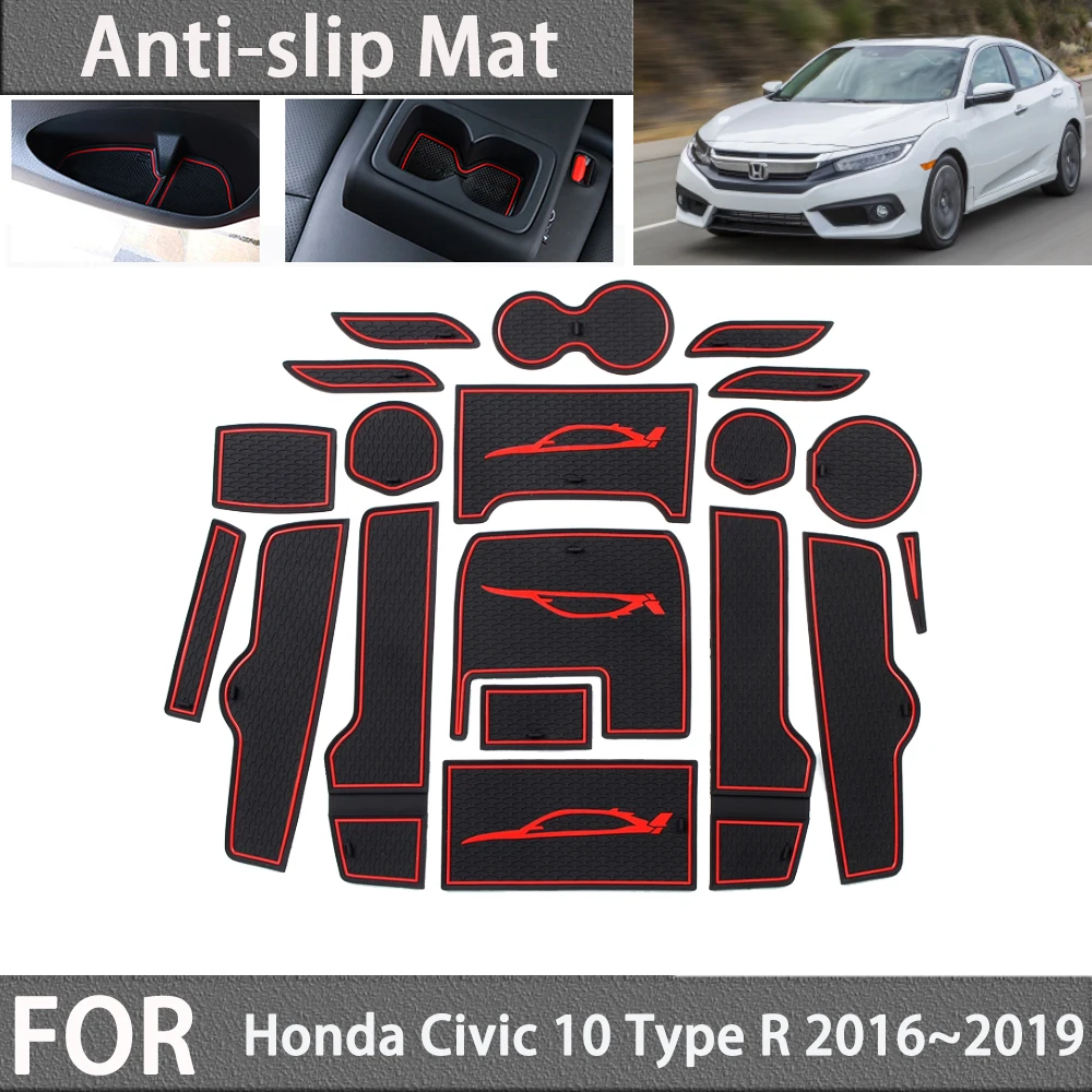 

Anti-slip Rubber Coaster Door Groove Mat for Honda Civic 10 10th Gen FC FK 2016~2019 Gate Slot Cup Pads Car Stickers Accessories