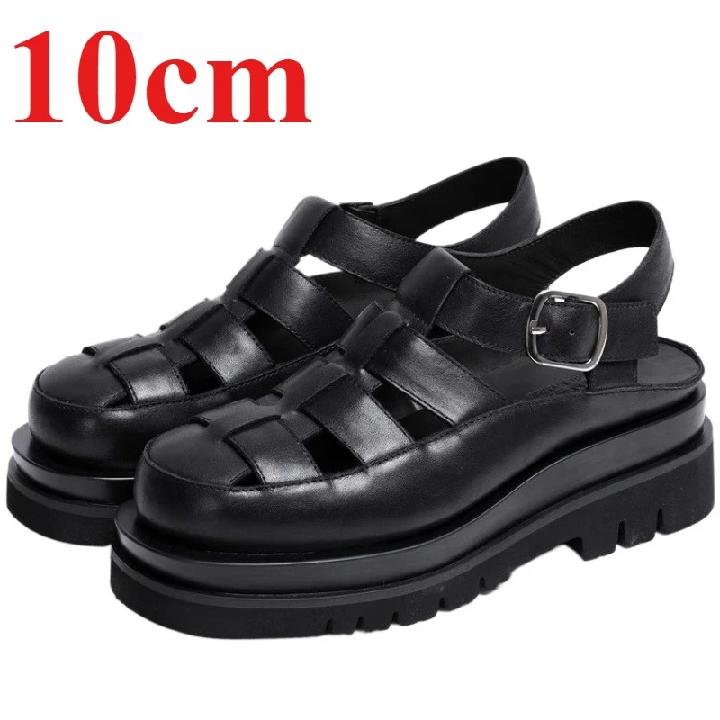 Summer Casual Roman Sandals Shoes for Men's 10cm Thick Soled Genuine Leather Sandals Comfortable Waterproof Platform Beach Shoes
