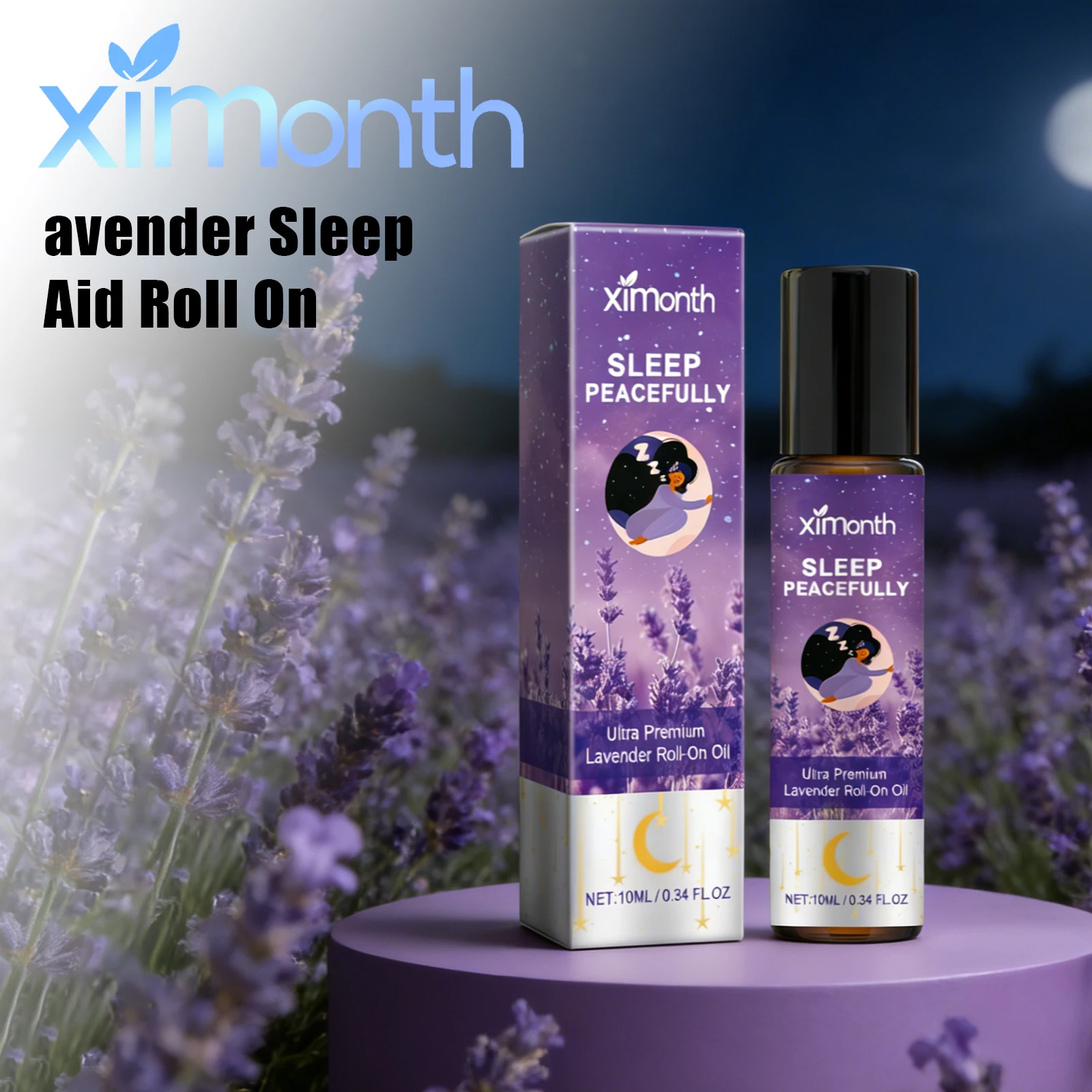 Ximonth Lavender Sleep Roll On Relieve Stress Calm Anxiety Improve Sleep Relax Body Mind Mild Fragrance Easy Carry Sleep Aid Oil