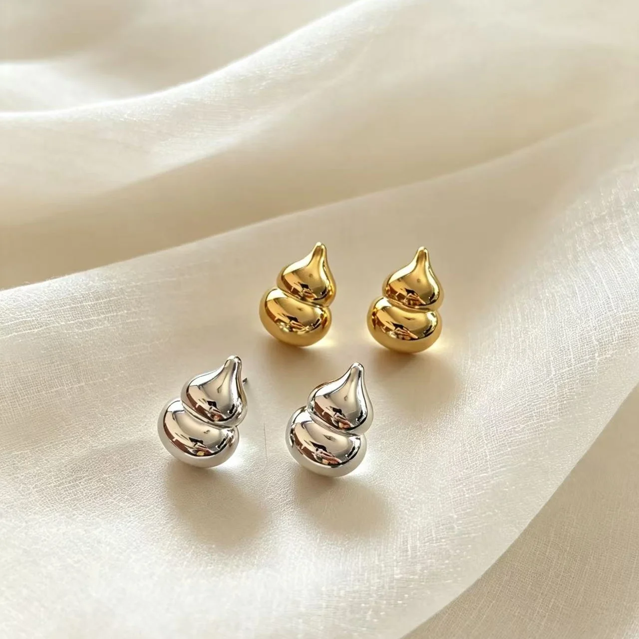 Korean New Smooth CCB Gourd Stud Earring Simple Exaggerated Jewelry Wedding Christmas Gift