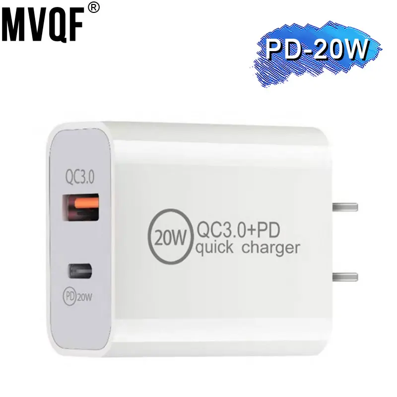 MVQF PD20W Quick Charge 3.0 Usb Charger Universal Wall Mobile Phone Type-c Usb Dual Ports Chargers for IPhone 13 Xiaomi Samsung