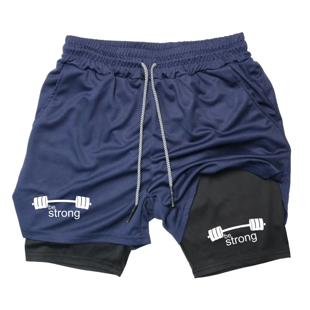 Laufshorts für Herren, Fitness, Fitnessstudio, Leistung, Sport-Shorts, Sommer, lässig, 2-in-1-Mesh, schnell trocknend, Workout, Kompression, Jogging-Shorts