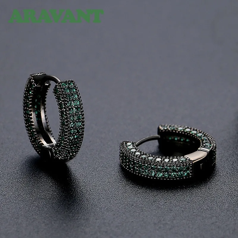 ARAVANT 925 Silber Schwarz Grün Zirkon Creolen für Damen, modischer europäischer Schmuck – Detail 1