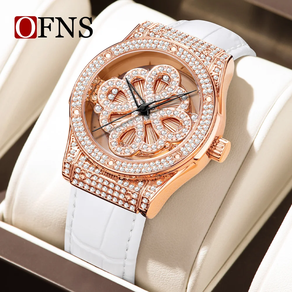 

OFNS Top Brand 1606 New All Diamond Fashion Women's Quartz Watch Rotating Hollow Fashion Women's Watch 2024