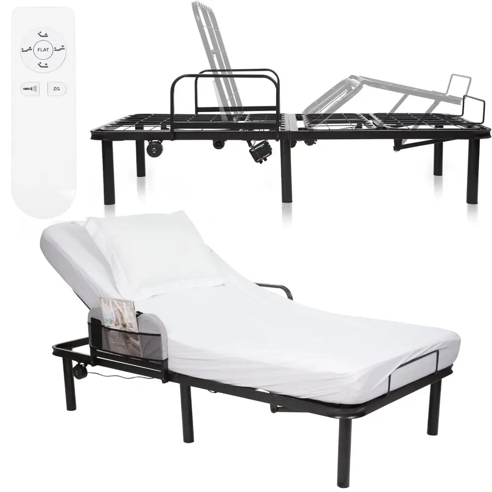 Adjustable Bed Base Frame Twin Electric Heavy Duty Metal Platform Bed Frame with Adjustable Base for Hospital Mattress Remote f