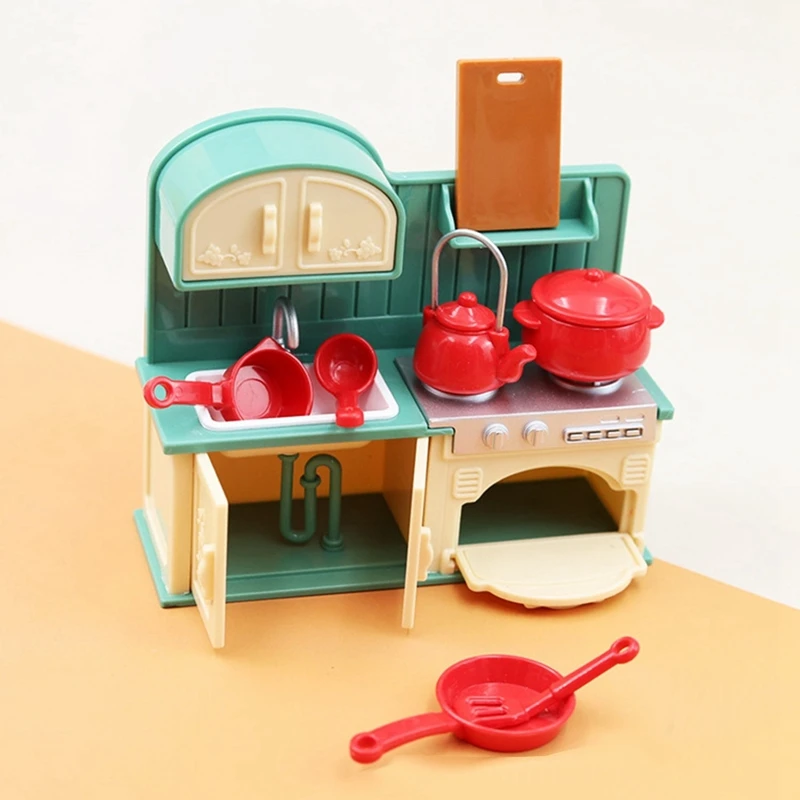 Mini cocina de simulación para niños, espátula, juego de lavabo, decoración de casa de muñecas, juguetes de Casa de juegos, 1:18