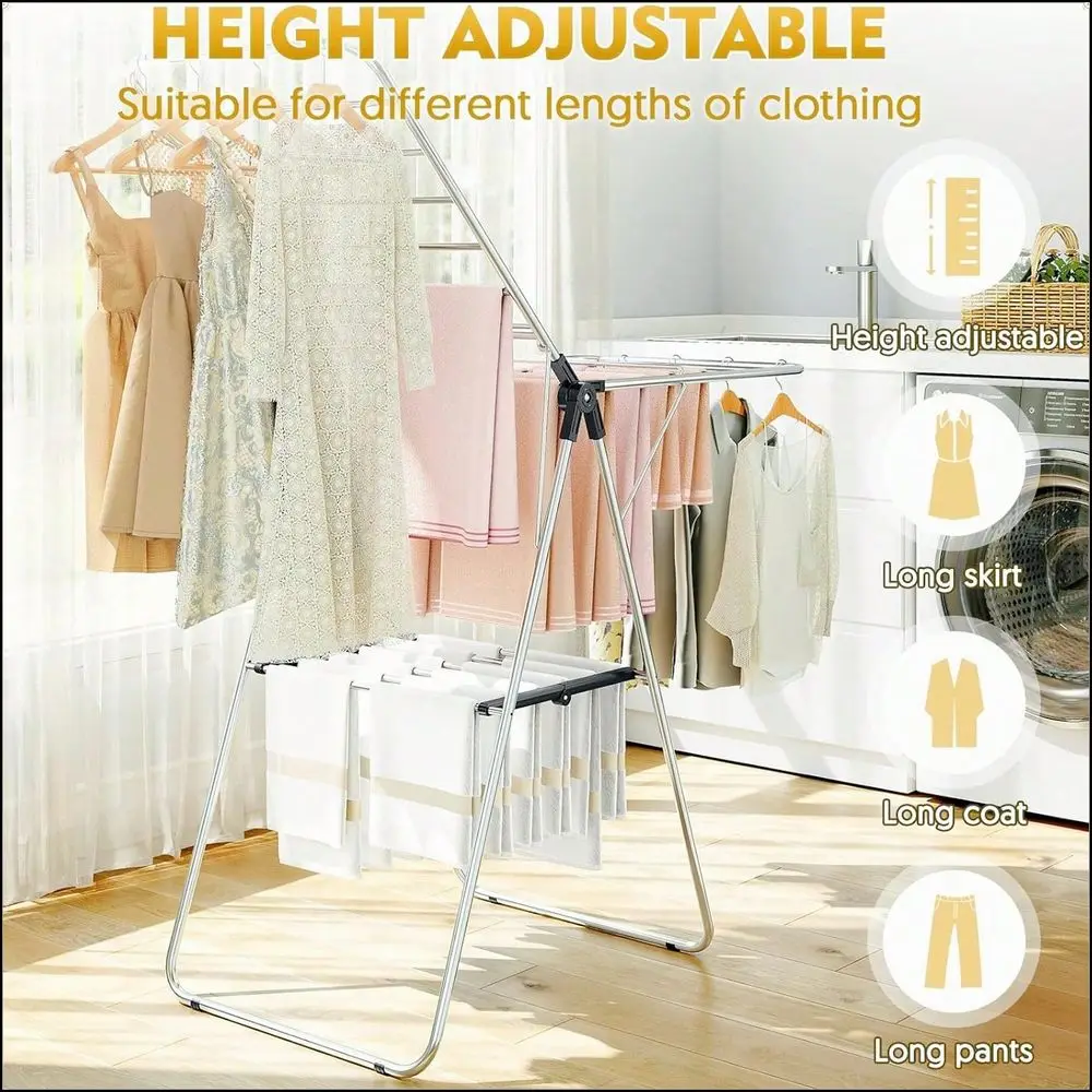 Outdoor Clothes Drying Rack With HeightAdjustable Foldable Gullwings Black Metal No Assembly Required