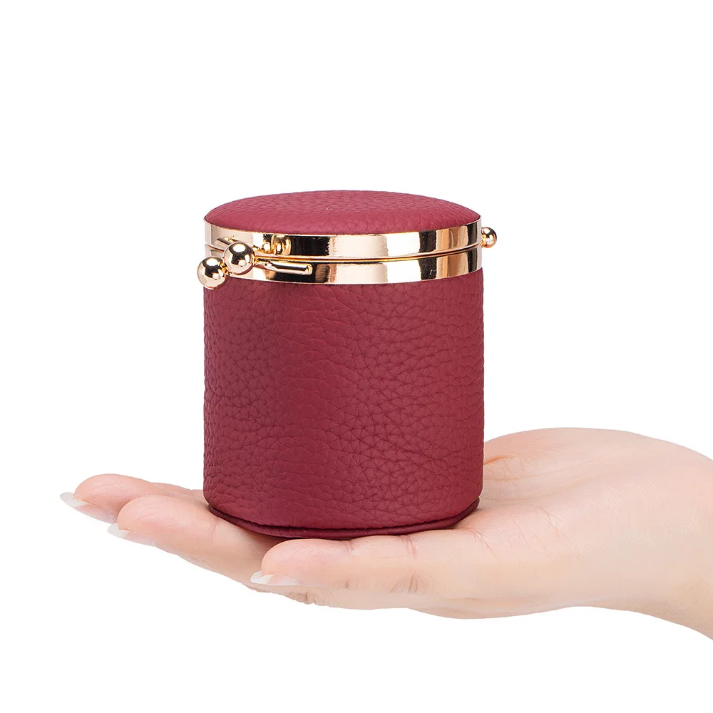 

Genuine Leather Kiss-Lock Pouch Wallet,Cylindrical Jewelry Coin Organizer, Small Storage Box for AirPods, Rings, Earrings,Coins