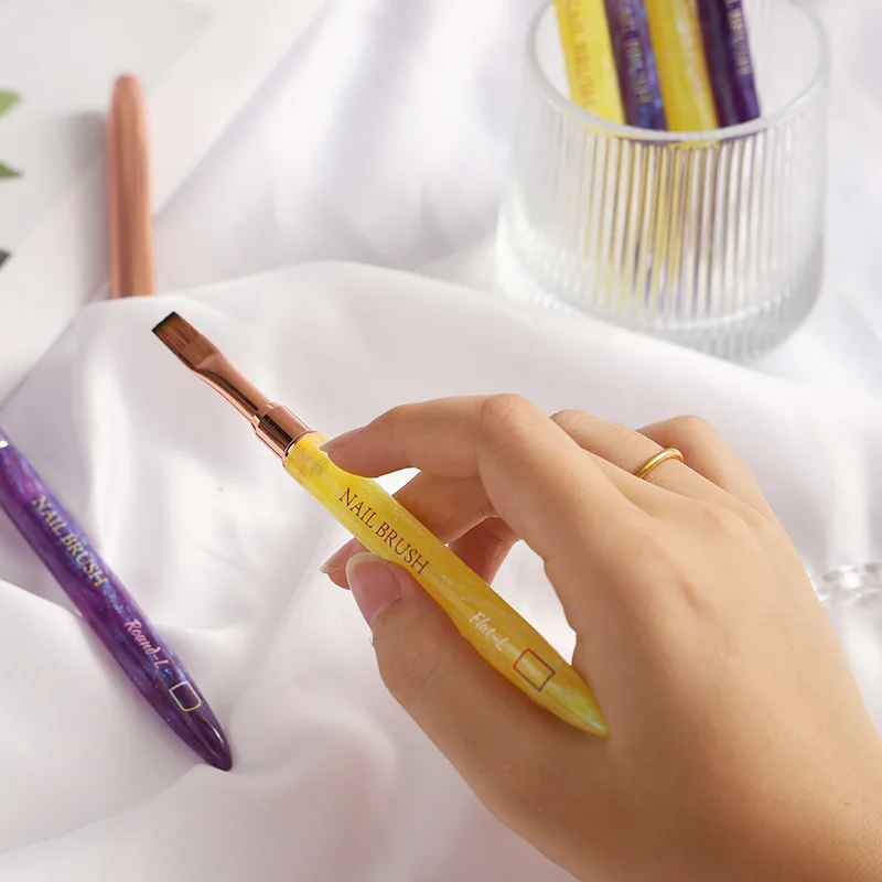 แปรงเจล 1/4 ชิ้น แบบวงรีและแบบแบน สำหรับทำเล็บเจลยูวี แปรงออกแบบมืออาชีพ สำหรับร้านทำเล็บและทำเองที่บ้าน