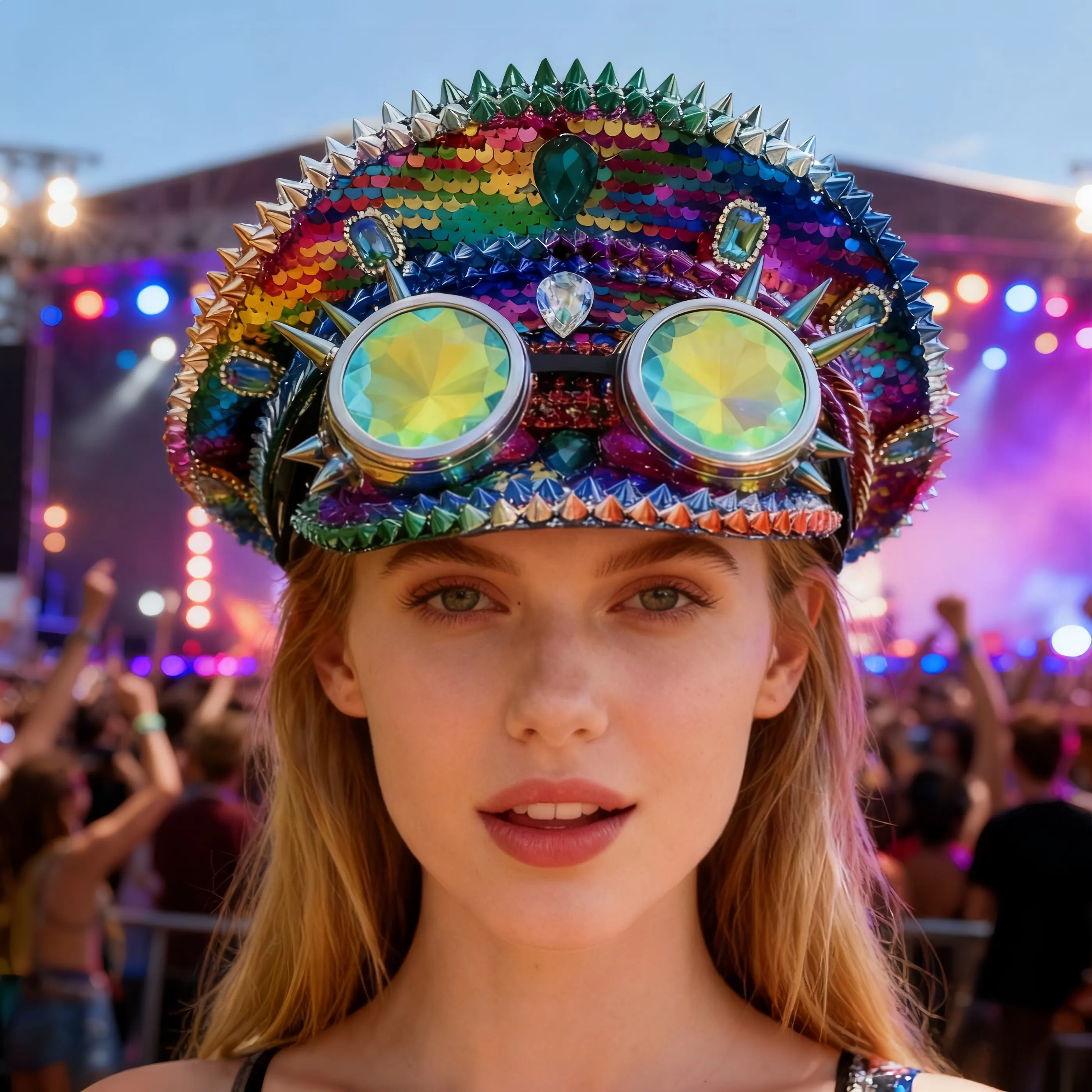 

HongLuan Disco Steampunk Captain Hat Rhinestone with Goggles for Music Festival Woman, Military Accessories & Cap for Man