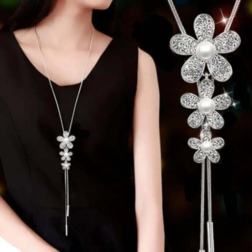 Blue Rose Long Adjustable Necklaces&Pendants for Women Fashion Crystal Tassel Choker Necklace Female Collier Femme Party Jewelry