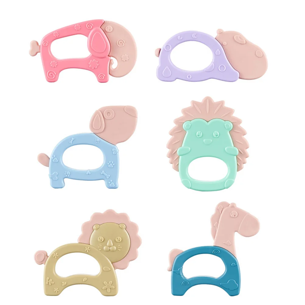 신생아를위한 6pcs 동물 모양 치아 발육기 유아 치아 연삭 도구 감각 발달 손 잡기 어금니 도구