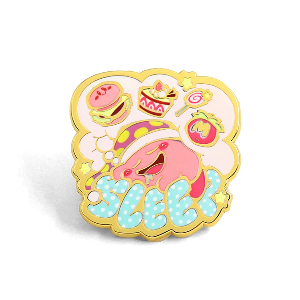 Cute Pink Warrior Sleep Badge Dreaming Food Drooling Enamel Pin Adventure Game Peripheral Kawaii Jewelry Fun Gift