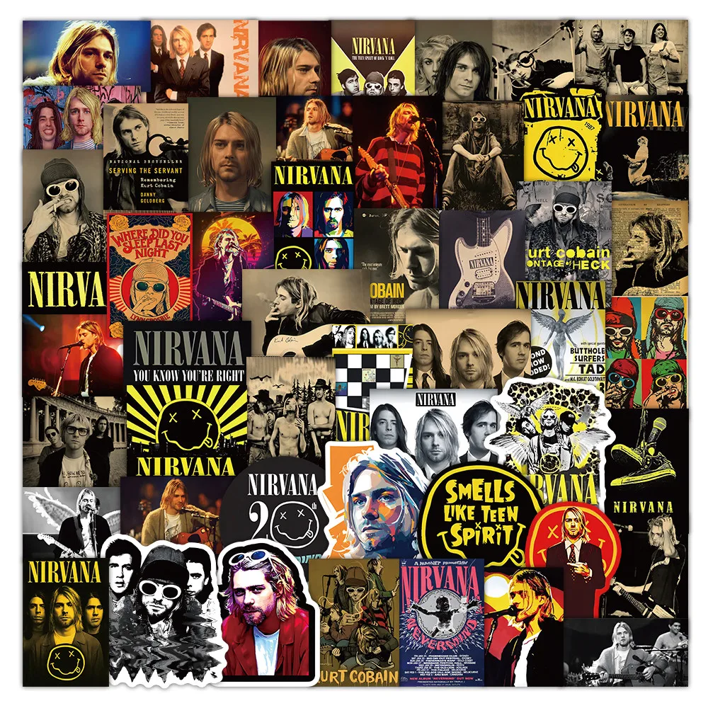 

52 Pieces Nirvana Band Stickers - Rock Music Fan Decorative Decals for Laptops, Phone Cases & Guitars Papery Pop Store