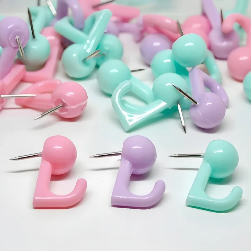 Push Pin Hooks 37 pcs, Random Color, Easy to Install, for Corkboards, Bulletin Boards and Wall Decor