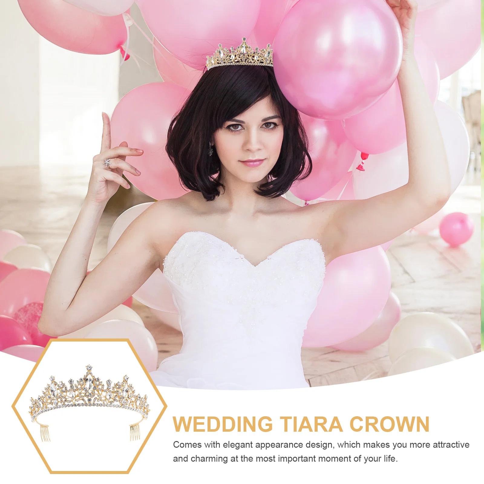 

Crystal Embellished Crown Headband Hair Comb Bridal Wedding Party Decor Zinc Alloy Elegant Female Hair Hoop Accessory Shine