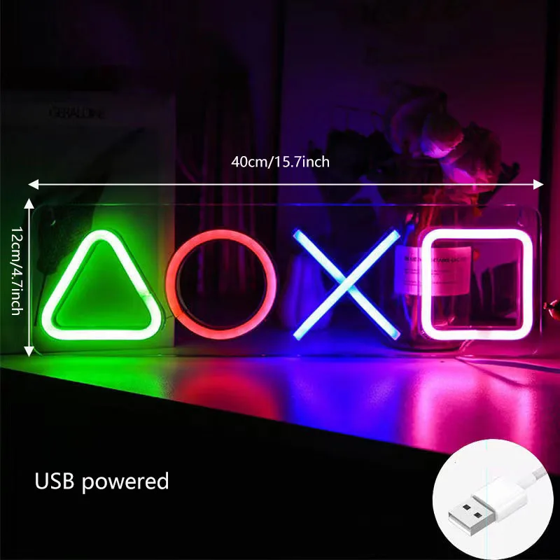 Sinal de néon para jogos, decoração de parede com luz de néon LED de ícone de jogo, sinal de néon alimentado por USB para sala de jogos, sinal de néon da caverna do homem do jogador, adequado para