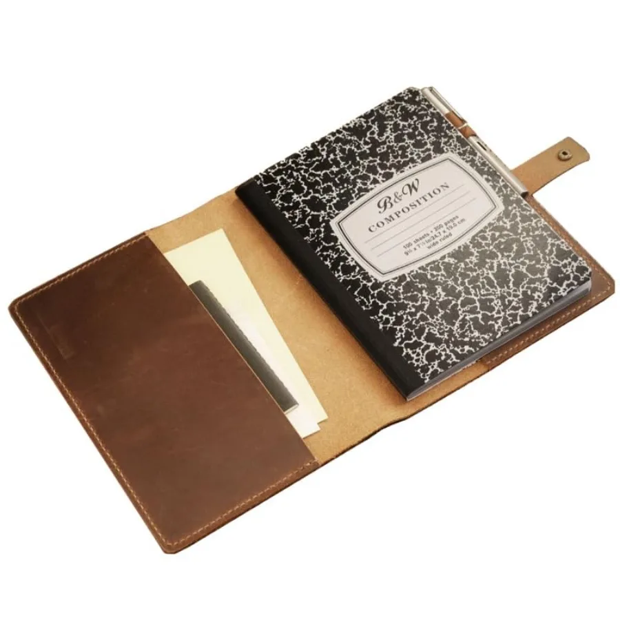 

Distressed Leather Composition Notebook Cover; Gift For Student Writer Brown 307C - Distressed Brown