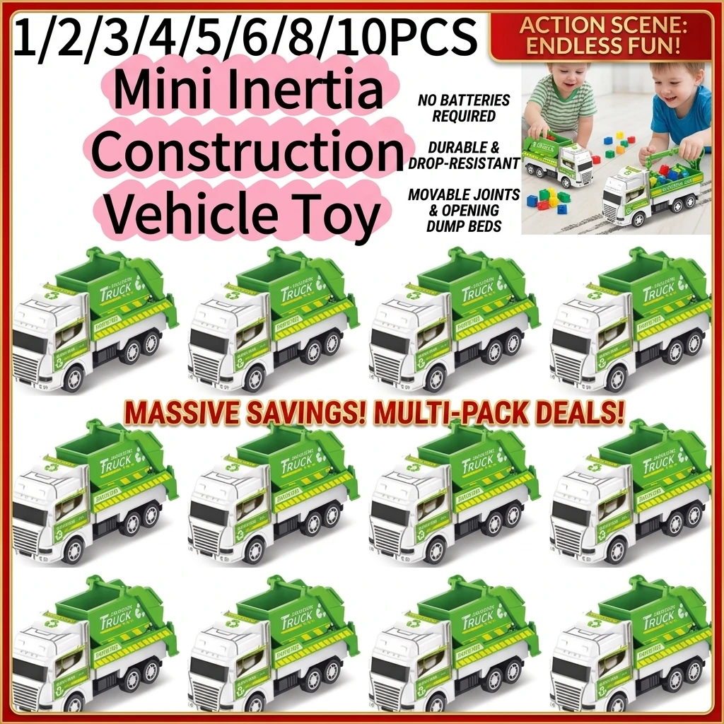 Mini Inertia Construction Vehicle Toy Durable ABS Friction Powered Engineering Car Early Educational Sensory Toy 1/2/3/5/10PCS
